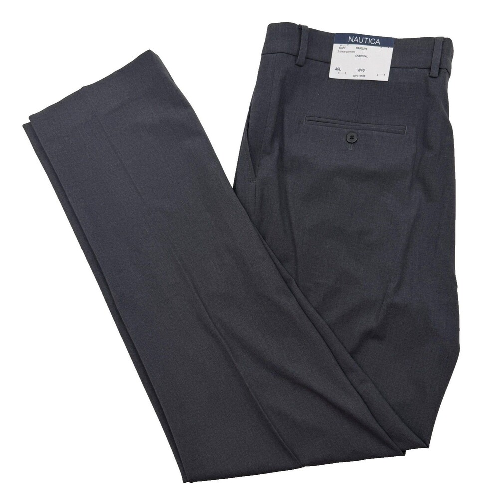 NEW NAUTICA Mens 40x34 Solid Gray Super Soft Trousers/Dress Pants/Slacks